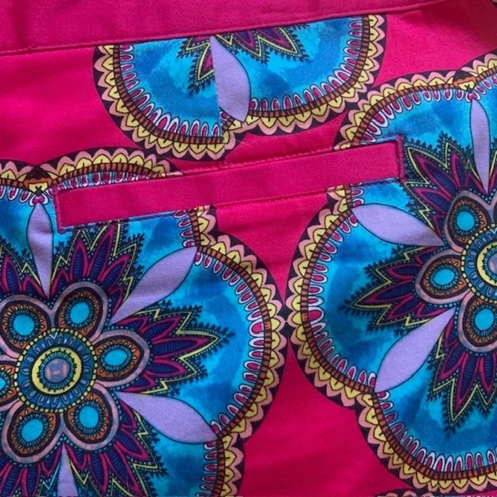 Boho Floral Shorts 10 Mediterranean Blue Pink Maximalist Cotton Pockets Stretch